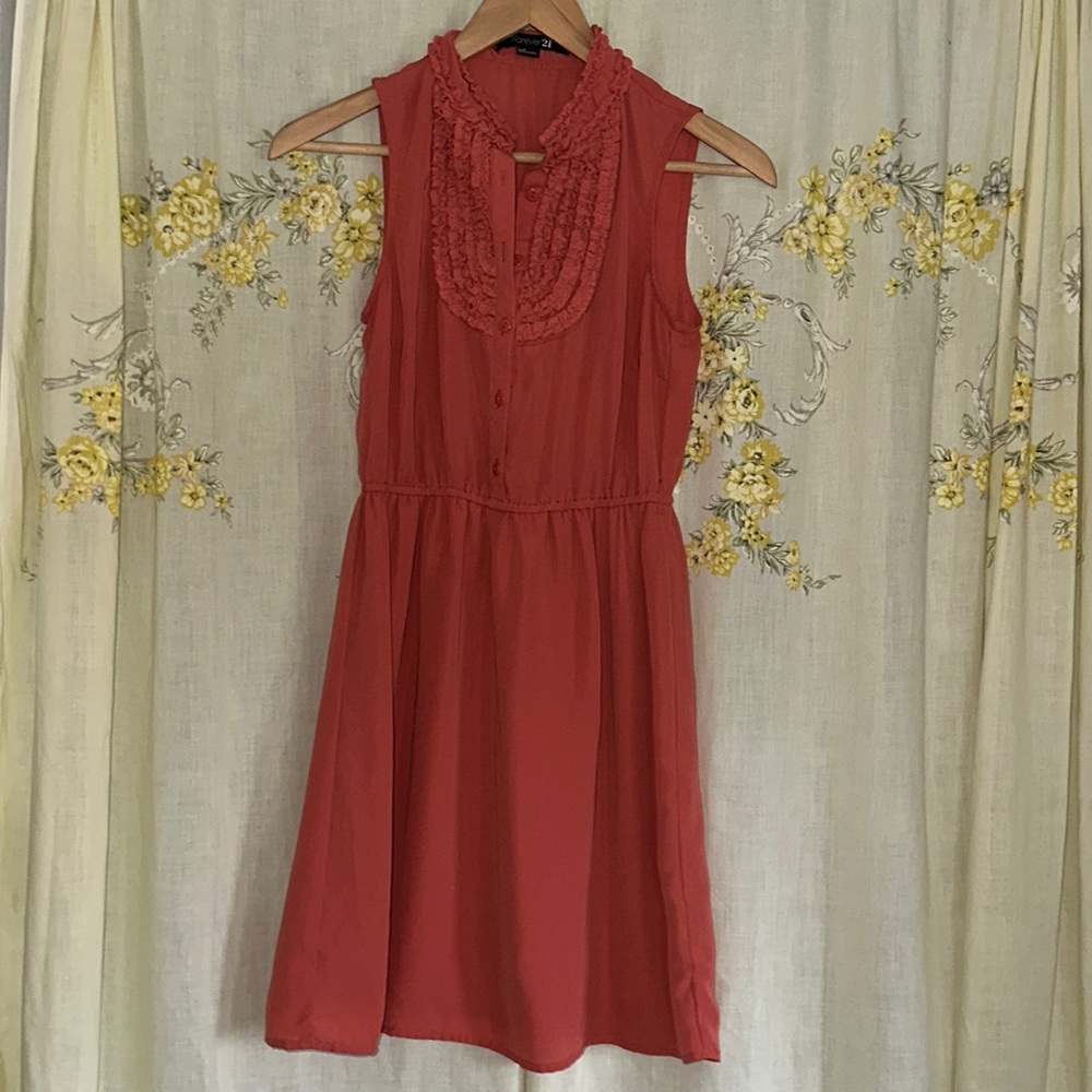 Vintage Forever 21 Small lightweight fall colored ruffled collar dress!